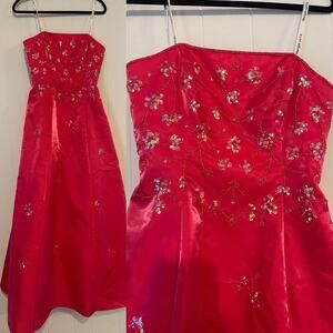 90s VTG Morgan And Co Hot Pink Corset Fairycore Pop Princess Prom Dress 9/10